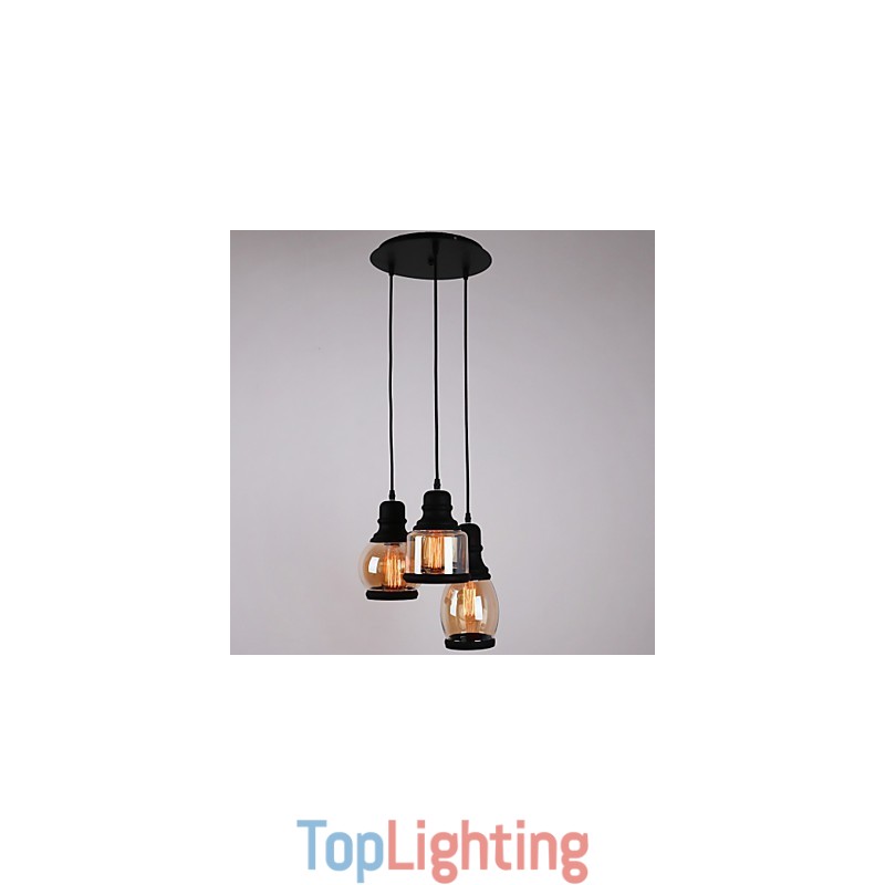 Antique Glass Shade 3 Light Artistic Minimalist Pendant