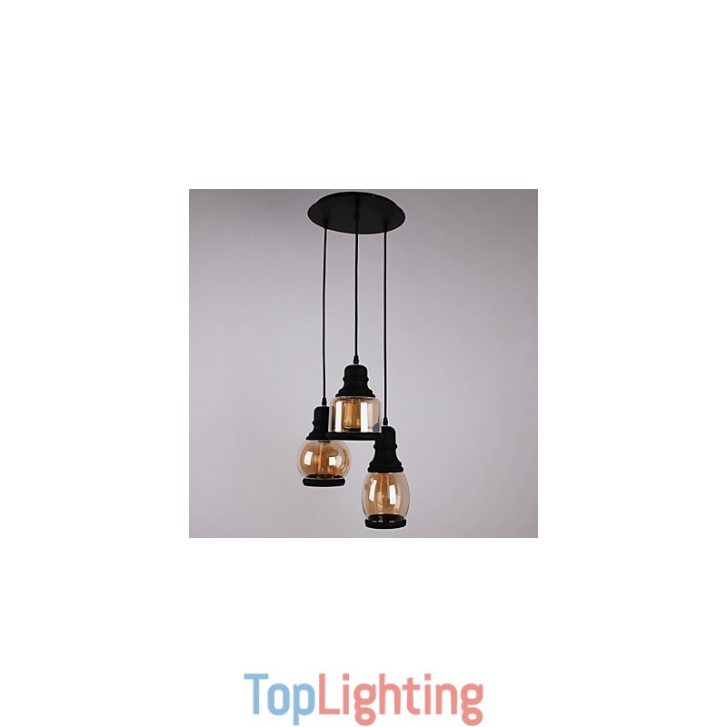 Antique Glass Shade 3 Light Artistic Minimalist Pendant