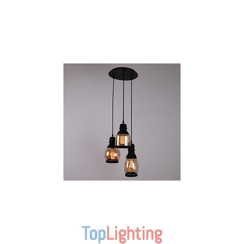 Antique Glass Shade 3 Light Artistic Minimalist Pendant