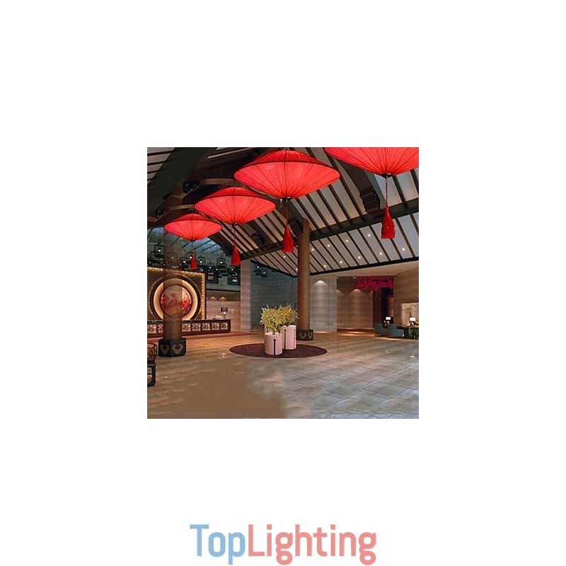 Lotus Leaf Modern Marine Cloth Art Droplight Of Red Lanterns Lamp Light
