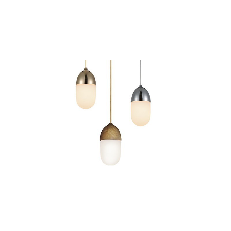 Mini Acorn Pendant Lamp 1 Light Mordern Simplicity Golden Chrome Wooden Color Finish Carbon Steel & Glass Droplight