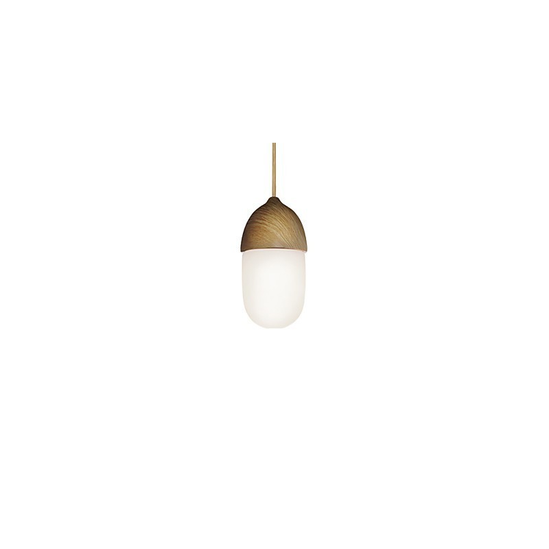 Mini Acorn Pendant Lamp 1 Light Mordern Simplicity Golden Chrome Wooden Color Finish Carbon Steel & Glass Droplight