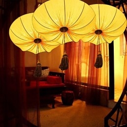 Creative Round Big Red Lantern Lotus Leaf Wedding Festival Cloth Art Chandelier Lamp Light