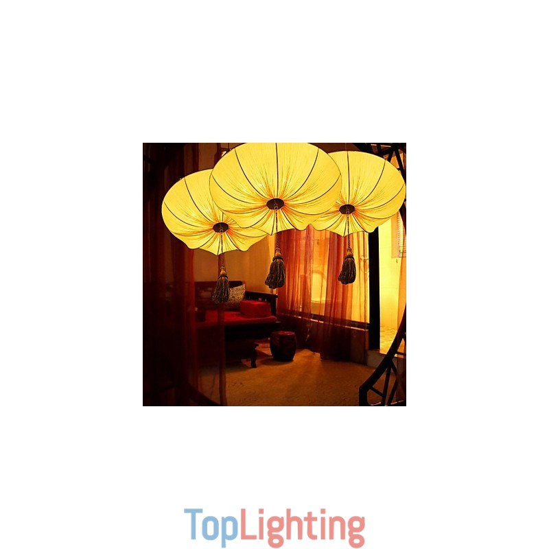 Creative Round Big Red Lantern Lotus Leaf Wedding Festival Cloth Art Chandelier Lamp Light