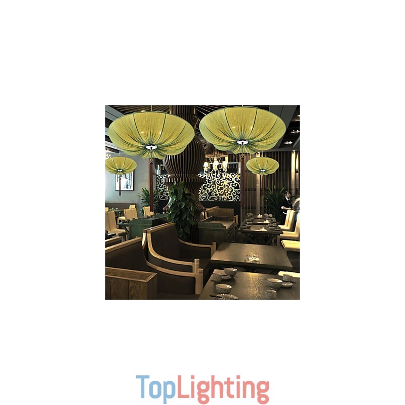 Creative Round Big Red Lantern Lotus Leaf Wedding Festival Cloth Art Chandelier Lamp Light
