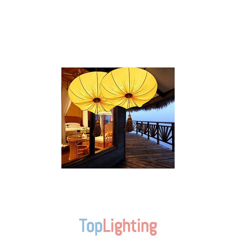 Creative Round Big Red Lantern Lotus Leaf Wedding Festival Cloth Art Chandelier Lamp Light