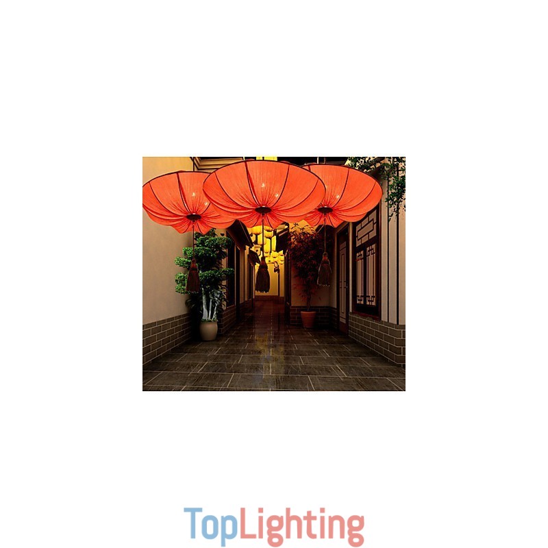 Creative Round Big Red Lantern Lotus Leaf Wedding Festival Cloth Art Chandelier Lamp Light