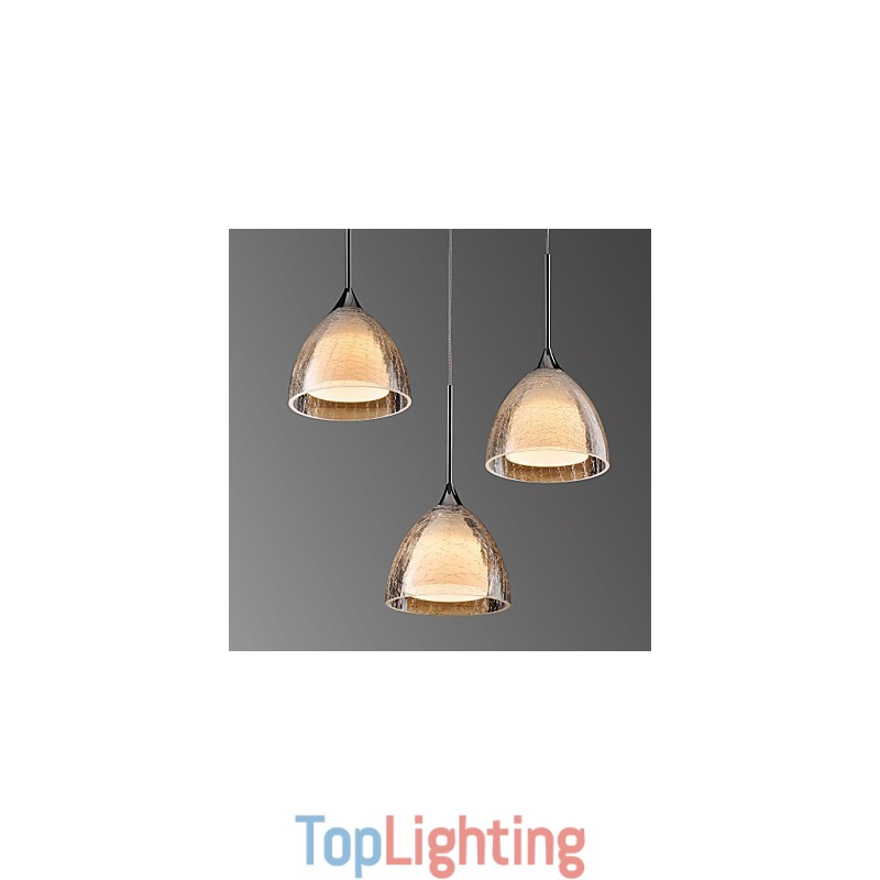 3 Light Two layer Pendant Island Light Crack Glass Polished Chrome