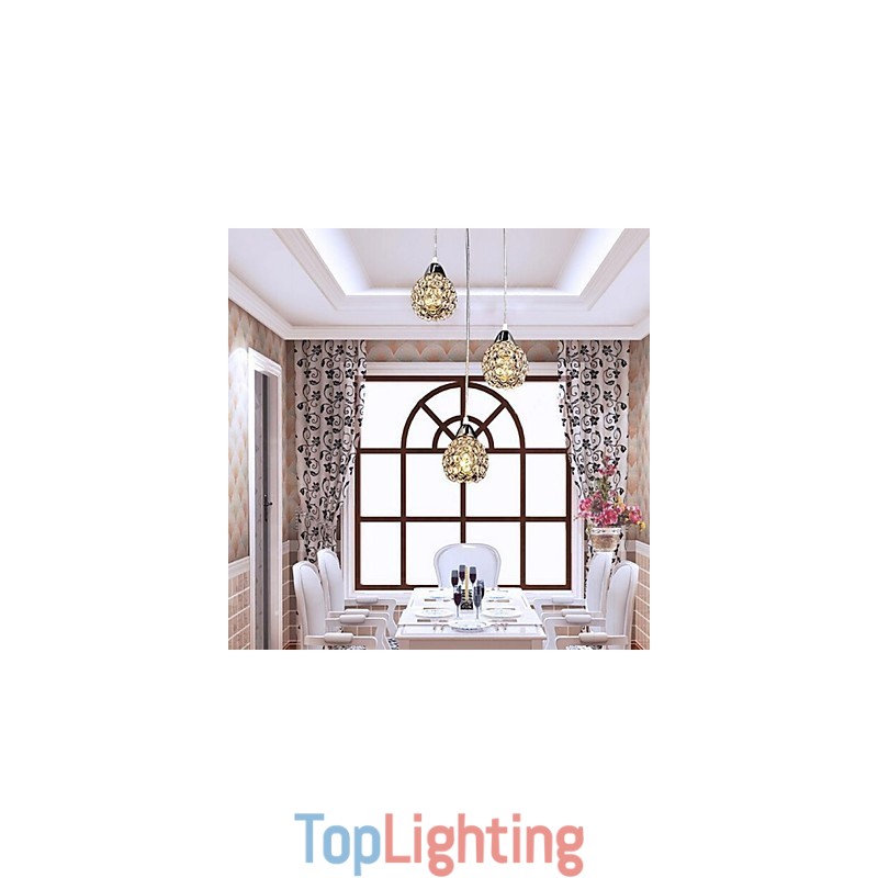 Modern Contemporary Crystal Electroplated Metal Pendant Light