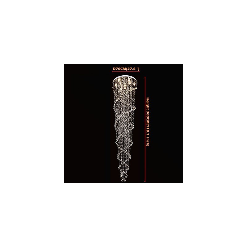 Ceiling Chandelier Lights Pendant Light Lighting Fixtures with K9 Crystal Double Spiral D70CM H300CM