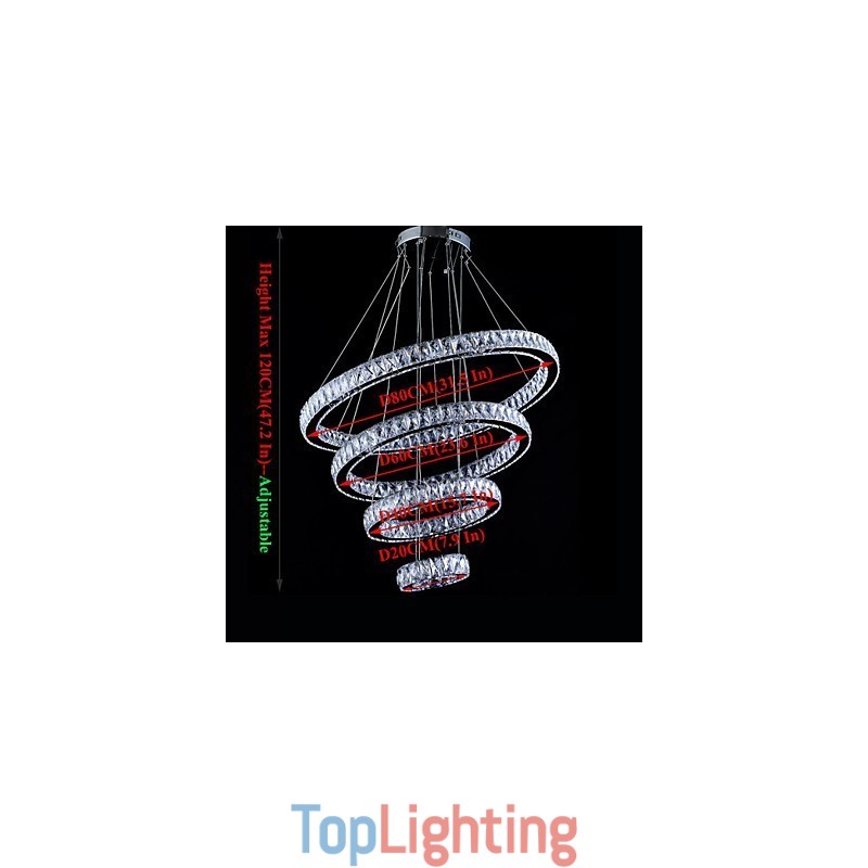 Crystal Pendant Light Ceiling Lamp Chandelier Lighting Fixtures with 4 Rings