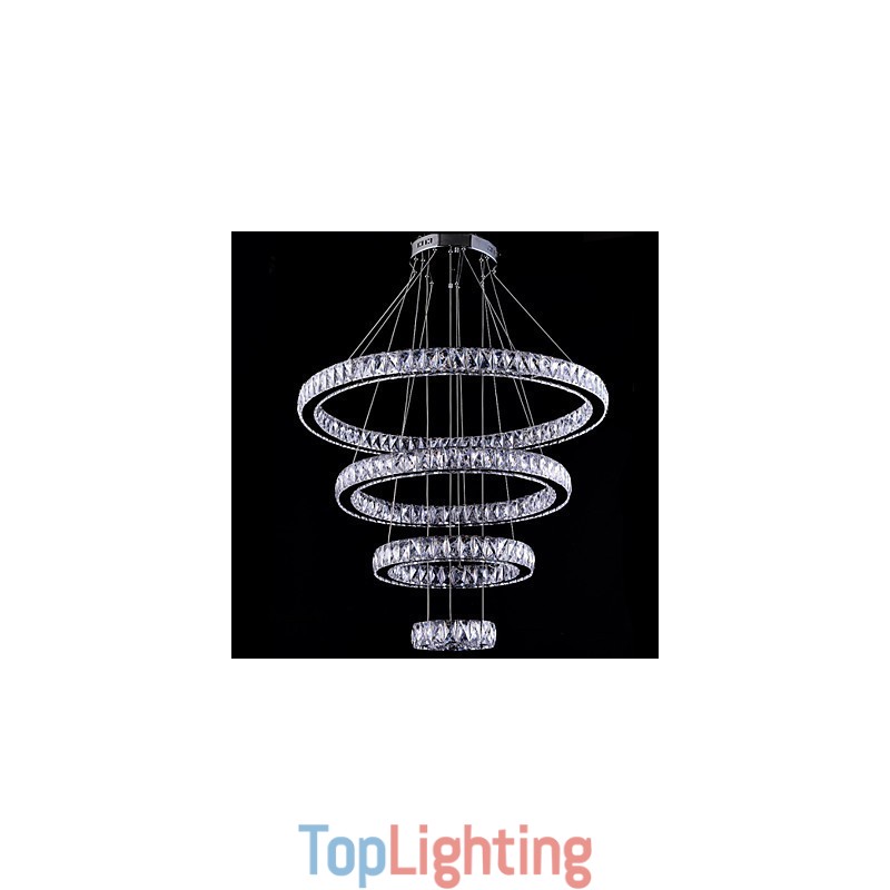 Crystal Pendant Light Ceiling Lamp Chandelier Lighting Fixtures with 4 Rings