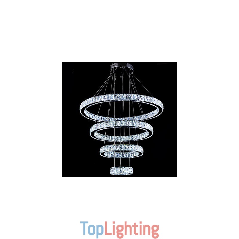 Crystal Pendant Light Ceiling Lamp Chandelier Lighting Fixtures with 4 Rings