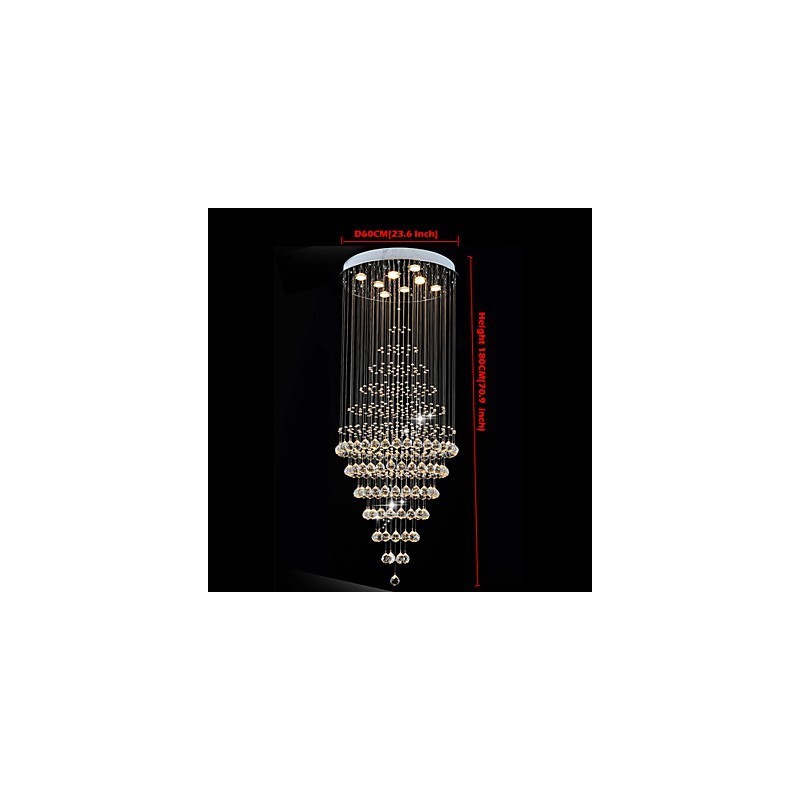 Modern Crystal Chandelier Lighting Pendant Light Ceiling Lamp Fixtures with 8 Bulbs H180CM