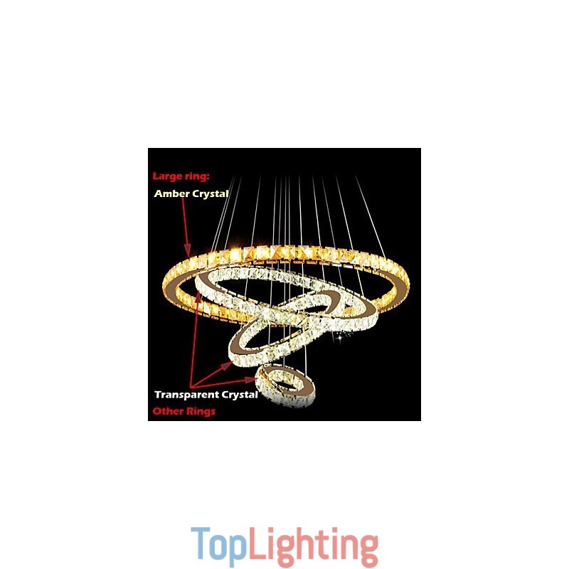 Pendant Lamps Ceiling Light Chandelier Lighting Round 4 Rings Large Ring Amber Crystal and Other Clear Crystal