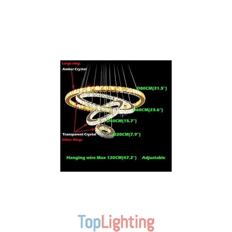 Pendant Lamps Ceiling Light Chandelier Lighting Round 4 Rings Large Ring Amber Crystal and Other Clear Crystal
