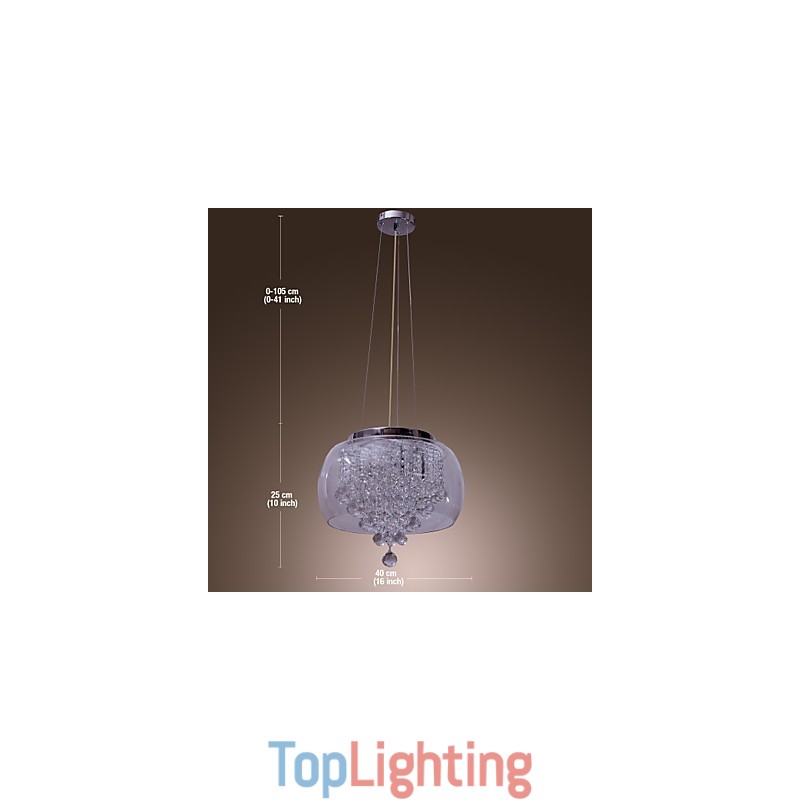 Artistic 6 Light Crystal Pendant Light with Glass Shade