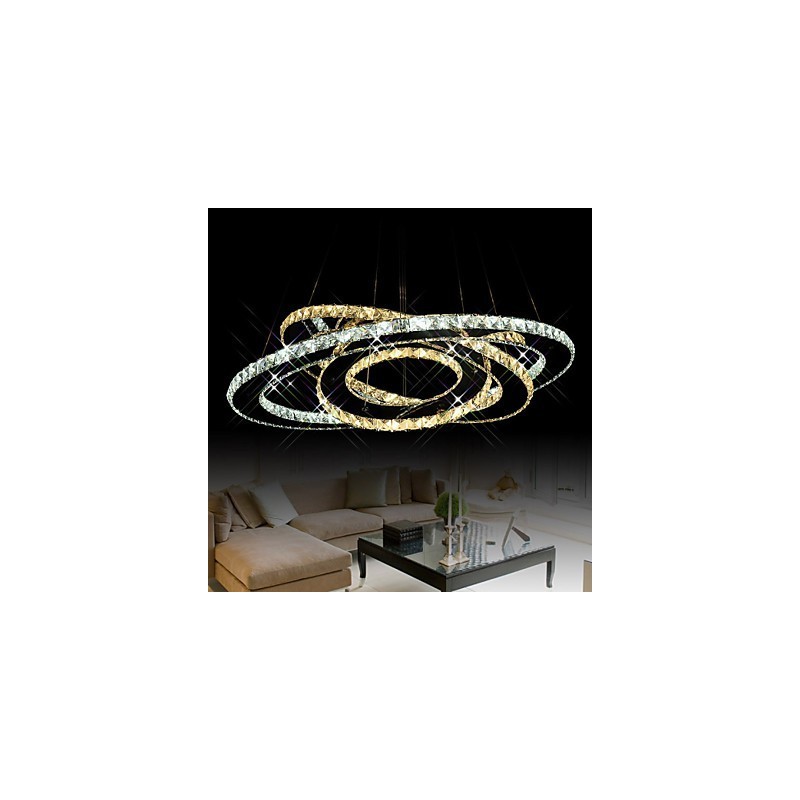 Crystal Pendant Lighting Ceiling Chandelier Light Fixtures with Warm and Cool White 3 rings