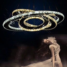 Crystal Pendant Lighting Ceiling Chandelier Light Fixtures with Warm and Cool White 3 rings