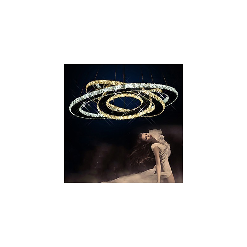 Crystal Pendant Lighting Ceiling Chandelier Light Fixtures with Warm and Cool White 3 rings
