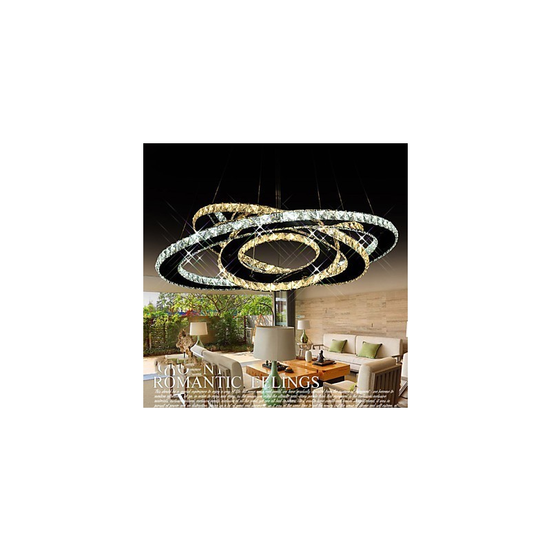 Crystal Pendant Lighting Ceiling Chandelier Light Fixtures with Warm and Cool White 3 rings