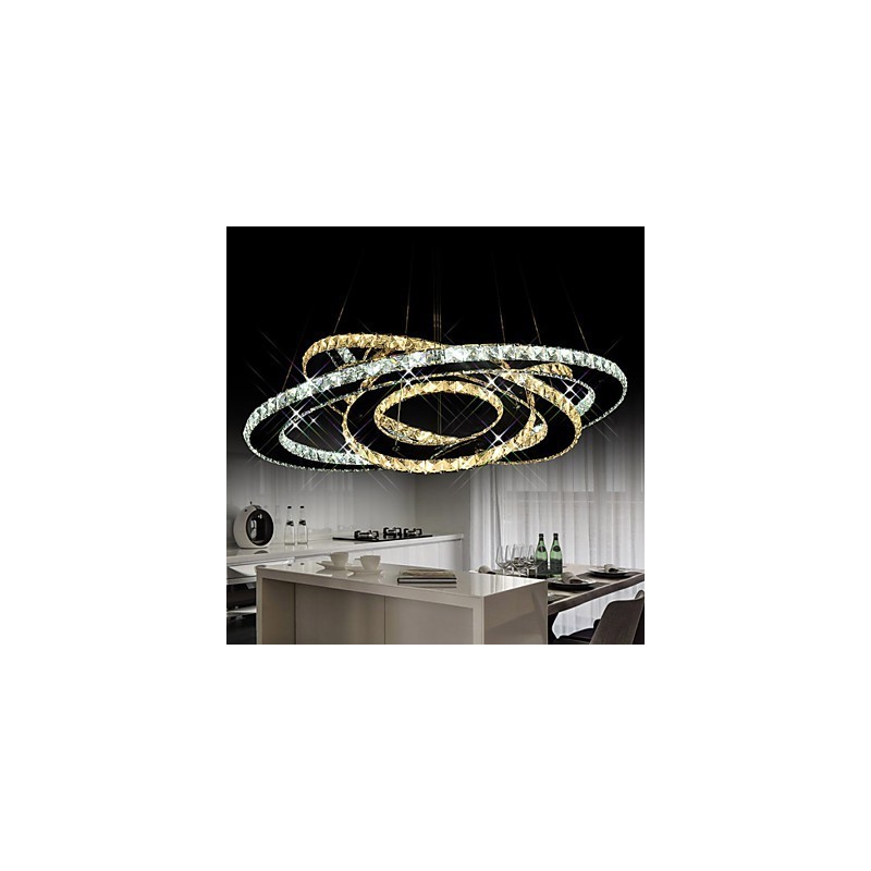 Crystal Pendant Lighting Ceiling Chandelier Light Fixtures with Warm and Cool White 3 rings