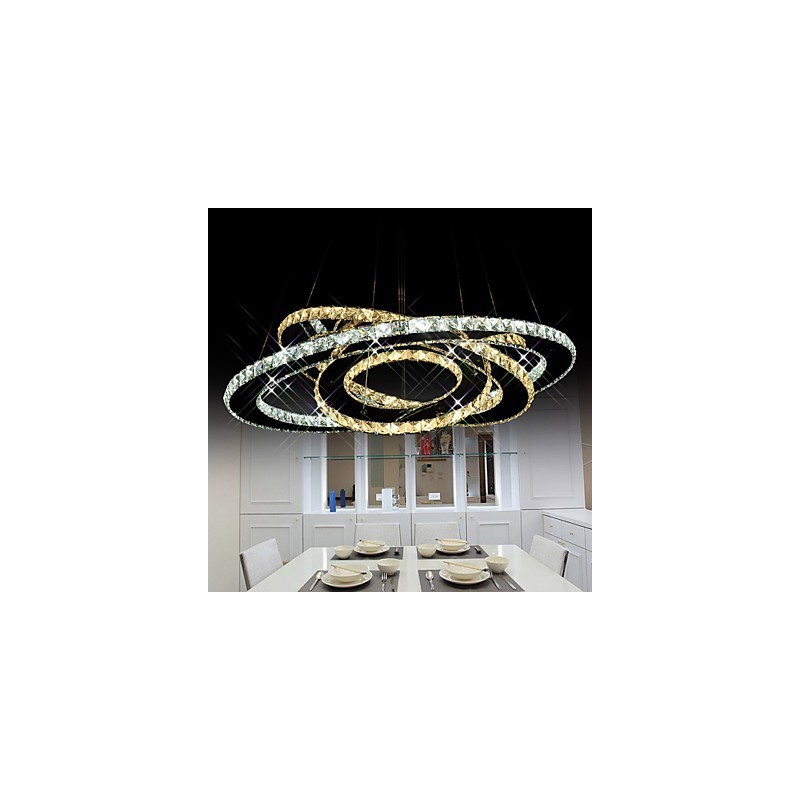 Crystal Pendant Lighting Ceiling Chandelier Light Fixtures with Warm and Cool White 3 rings