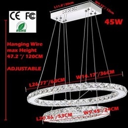 Modern Crystal Pendant Light with Oval Double Ring for
