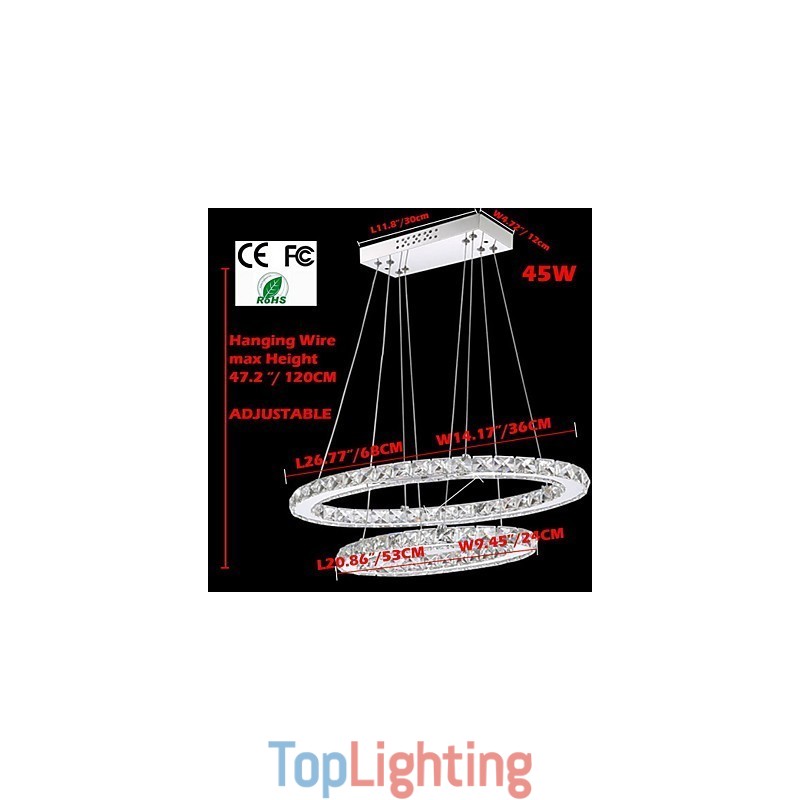 Modern Crystal Pendant Light with Oval Double Ring for