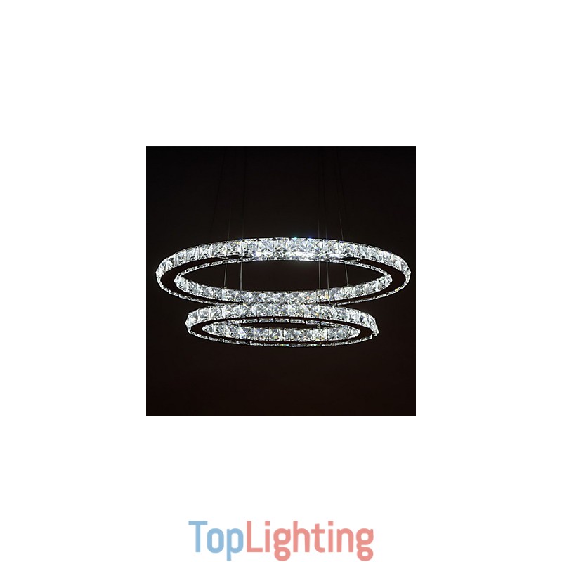 Modern Crystal Pendant Light with Oval Double Ring for
