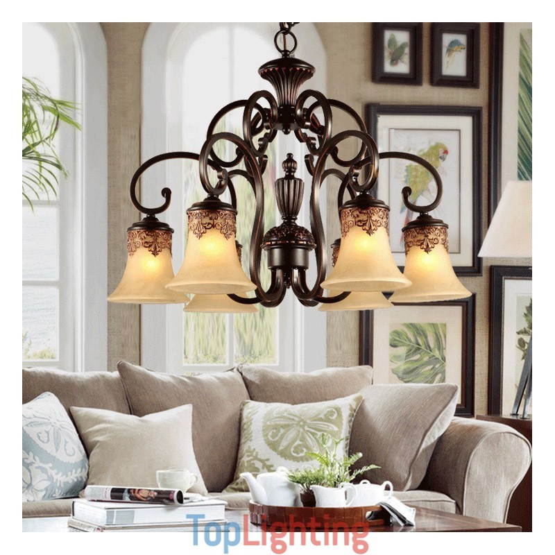 Chandelier Pendant Light 6 Lights Vintage Country Island Metal+Glass