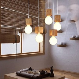 Nordic Solid Wood Square Lamp Holder Sitting Droplight Lamp Light