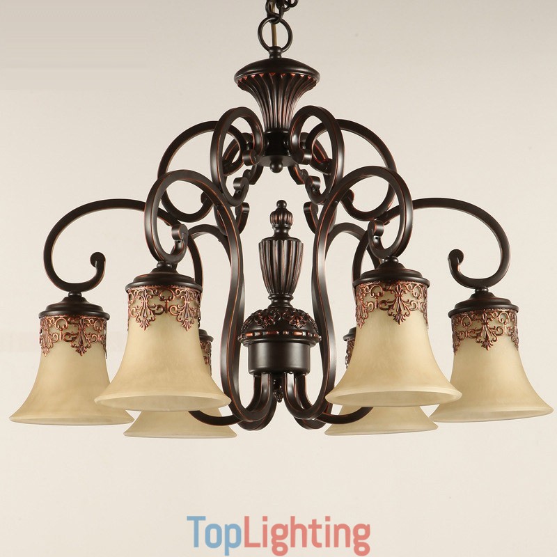 Chandelier Pendant Light 6 Lights Vintage Country Island Metal+Glass