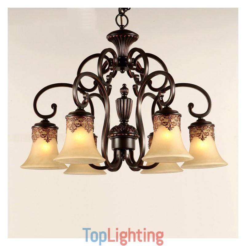 Chandelier Pendant Light 6 Lights Vintage Country Island Metal+Glass