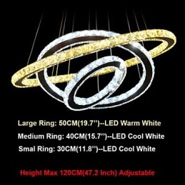 Dimmable Circular Pendant Chandelier Lighting Fixtures with K9 Crystal Warm and Cool White with Remote Control
