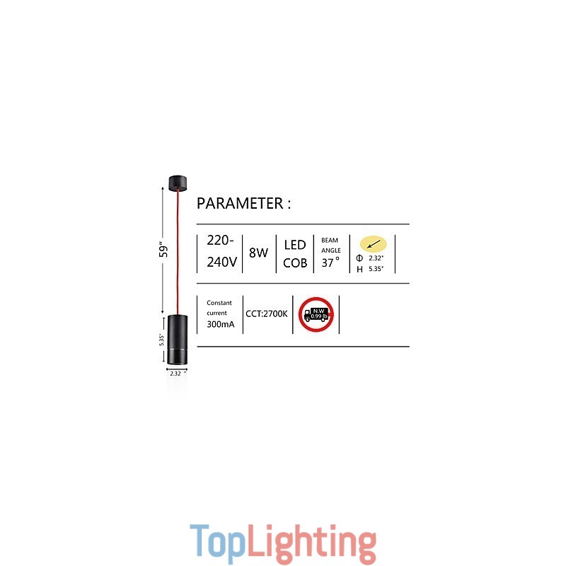 1 Light Mini Pendant light Black Anodized with Aluminium