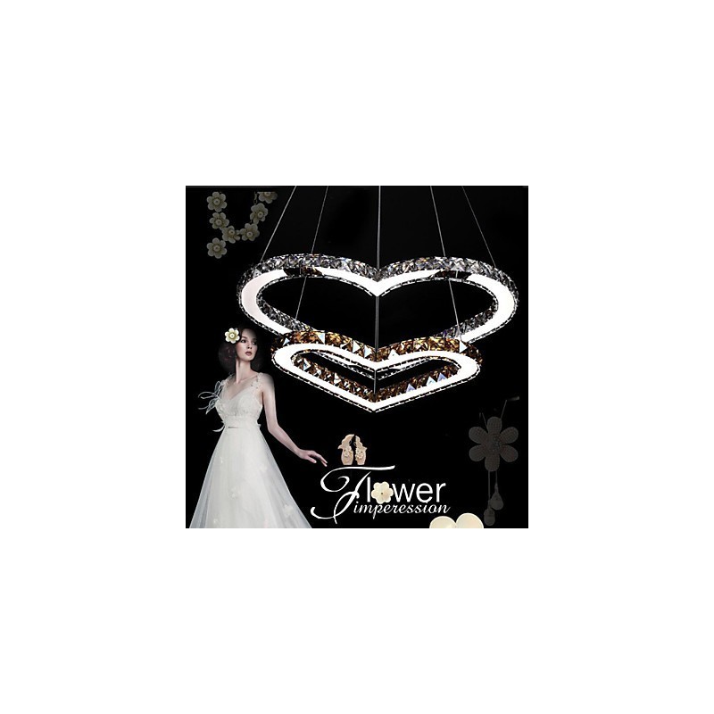 Pendant Lighting Chandelier Light Transparent OR Amber K9 Crystal Double Heart shaped Ceiling Lamps Lights