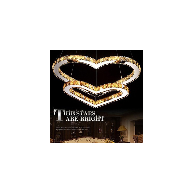 Pendant Lighting Chandelier Light Transparent OR Amber K9 Crystal Double Heart shaped Ceiling Lamps Lights