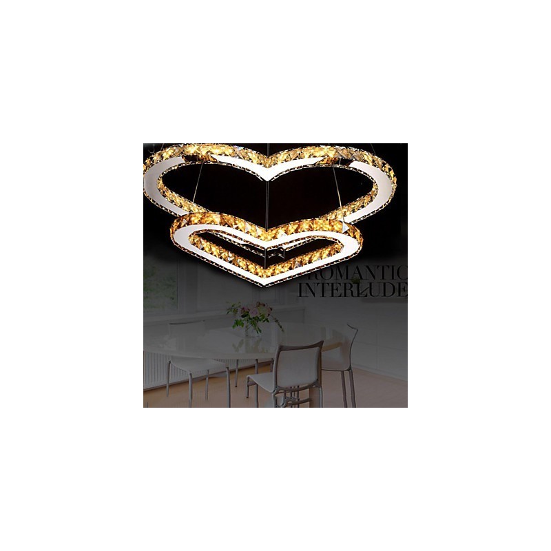Pendant Lighting Chandelier Light Transparent OR Amber K9 Crystal Double Heart shaped Ceiling Lamps Lights