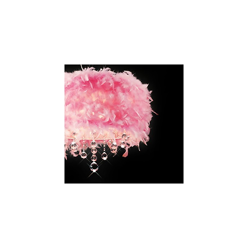 Crystal Pendant Light with 5 Lights in Pink Feather Shade