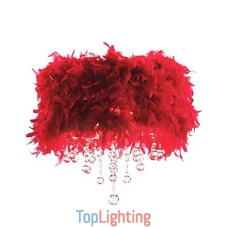 Crystal Pendant Light with 3 Lights in Red Feather Shade Crystal Pendant Light with 3 Lights in Red Feather Shade