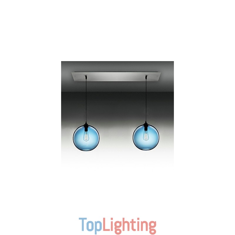 2 Light Modern Glass Pendant Light in Round Blue Bubble Design
