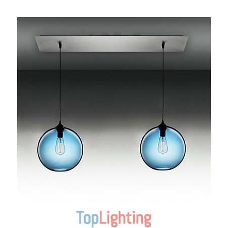 2 Light Modern Glass Pendant Light in Round Blue Bubble Design 2 Light Modern Glass Pendant Light in Round Blue Bubble Design