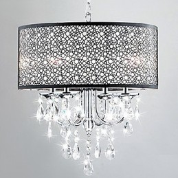 Modern 4 Light Pendant Light with Crystal Drops