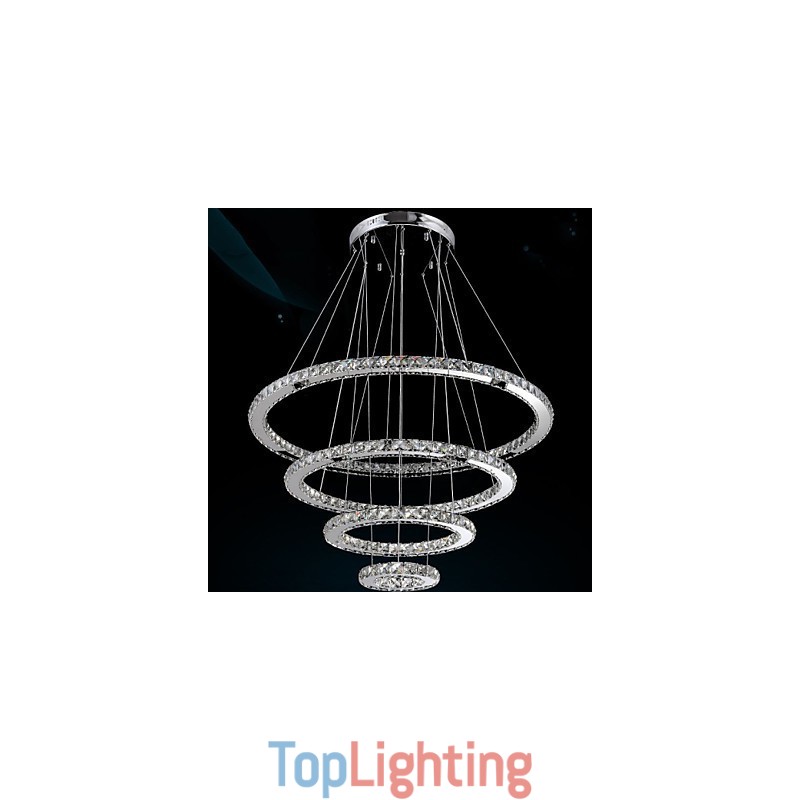 Crystal Pendant Light Ceiling Chandelier K9 Clear Crystal Round 4 Rings Large Ring(Warm White) Other(Cool White)