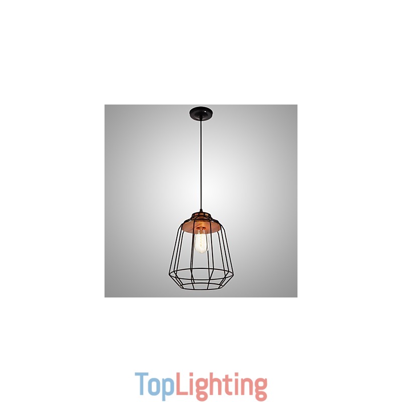 Iron Painting Pendant Light with Wooden Center Iron Cage Lighting Lamp