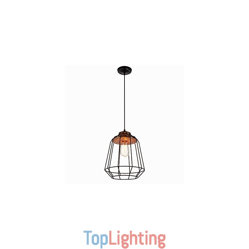 Iron Painting Pendant Light with Wooden Center Iron Cage Lighting Lamp