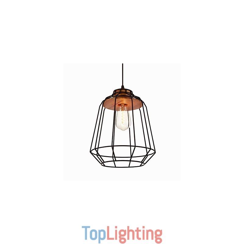 Iron Painting Pendant Light with Wooden Center Iron Cage Lighting Lamp