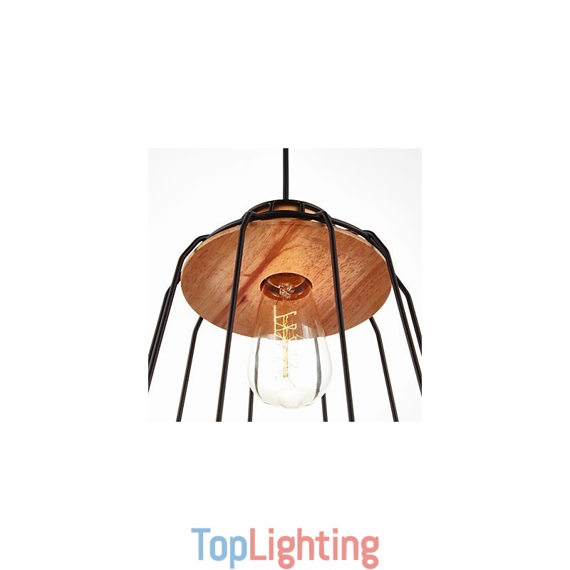 Iron Painting Pendant Light with Wooden Center Iron Cage Lighting Lamp
