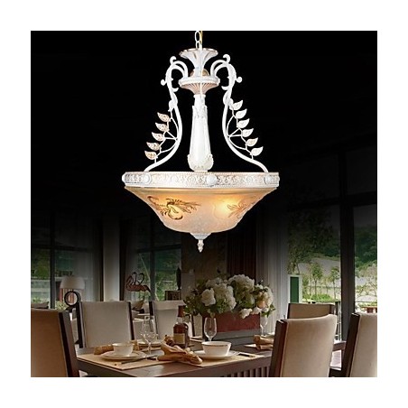 White Pendant Three Lights Pattern Glass Shade Hand Gilt European Retro Classic White Pendant Three Lights Pattern Glass Shade Hand Gilt European Retro Classic
